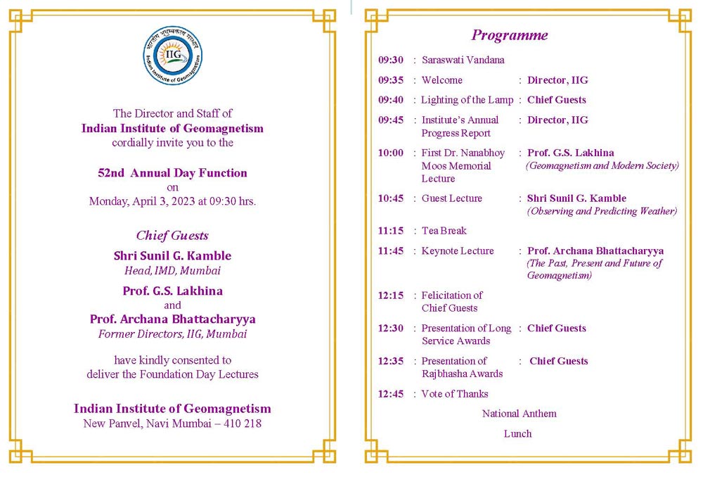 Celebration of 52nd Foundation day of Indian Institute of Geomagnetism on 3rd April 2023
